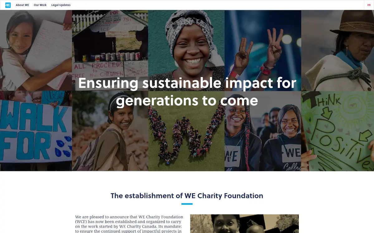 WE Charity website homepage